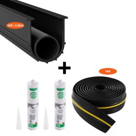 Garage Door Threshold and Bottom Seals Kit, 16 FT U Shape+O Ring Universal Garage Door Bottom Seal Weatherstrip PVC