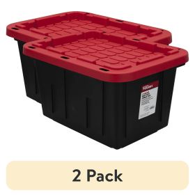 (2 pack) Small Storage Bin, 12 Gallon Plastic Storage Container with Snap-On Lid, Black and Red, Industrial