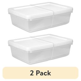 (2 pack) Set of (2) 28 Quart Storage Boxes, Clear Plastic Storage Bin with Snap-On Lid, White